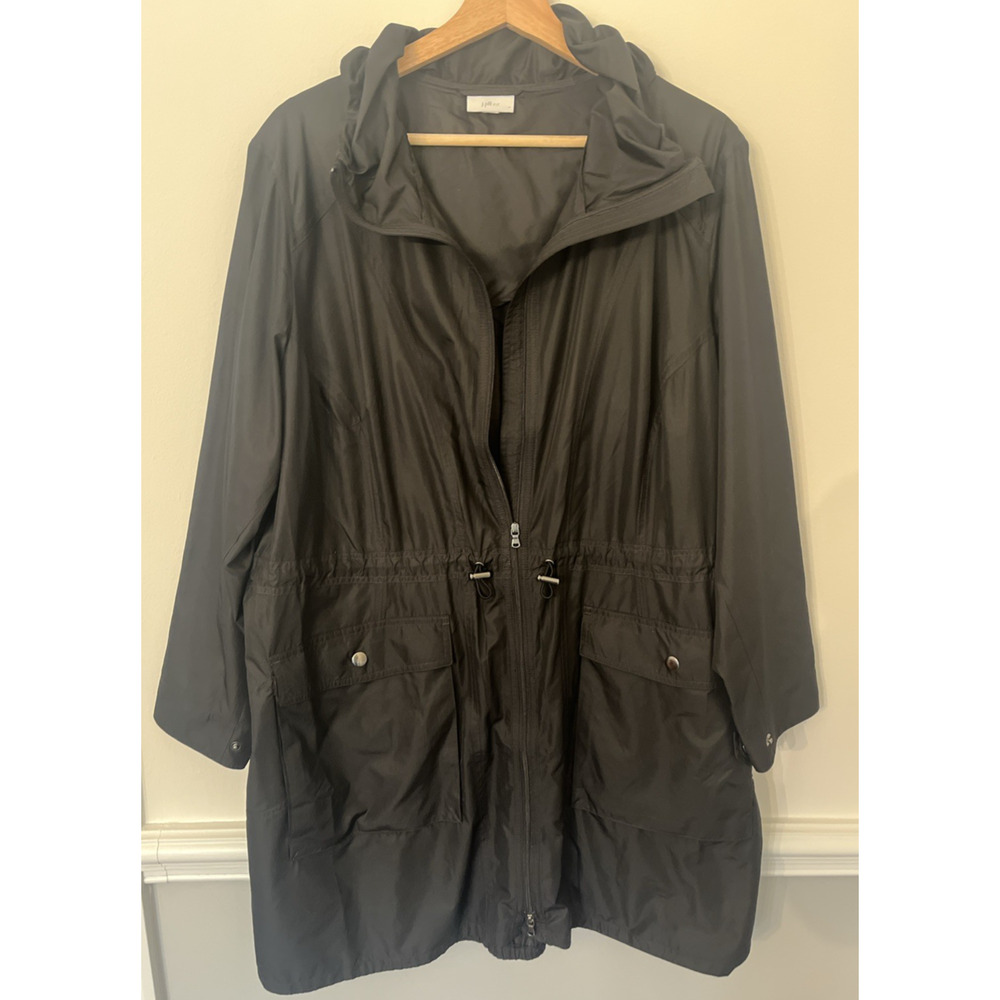 J Jill Fit Windbreaker Lightweight Jacket XL Black Packable Travel